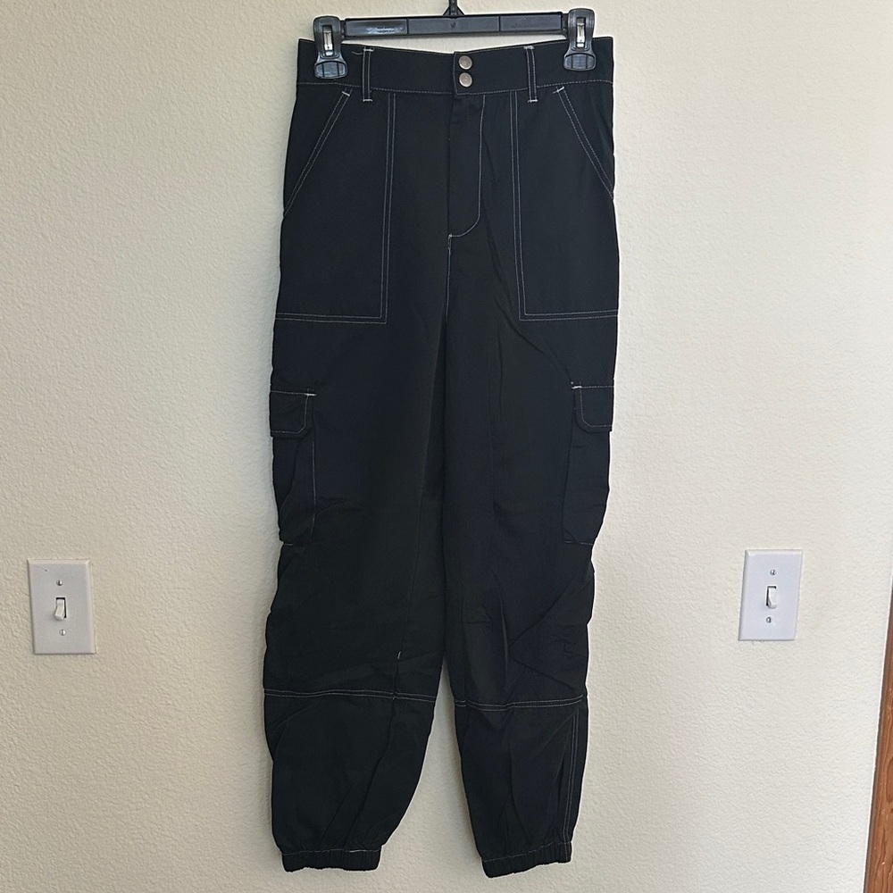 Wild Fable Cargo Jogger - Black with White Contrast Stitch